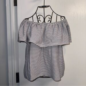 Seed Black and White Striped Off-Shoulder Ruffle Top
